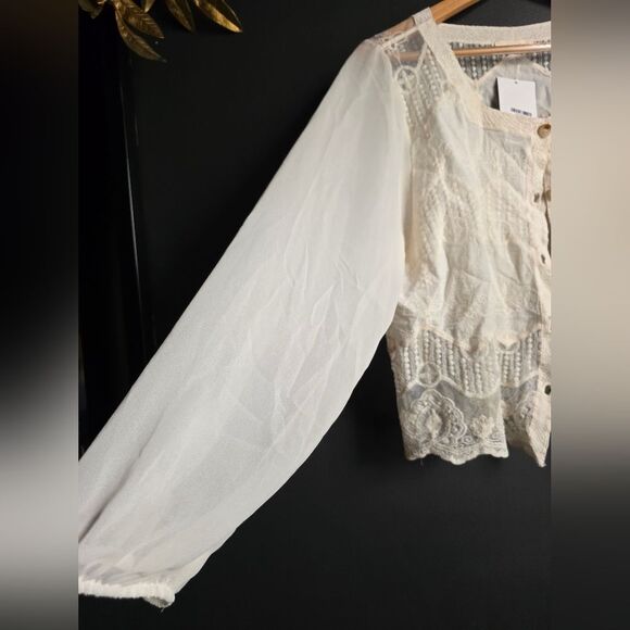 Adora Bone Cream Jamie Embroidered Blouse Sz M/L NWT Lace Embroidered Sheer - Picture 9 of 13